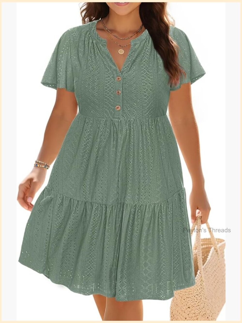 Plus Size Tiered Button Up Boho Summer Midi Sundress - Picture 1 of 6